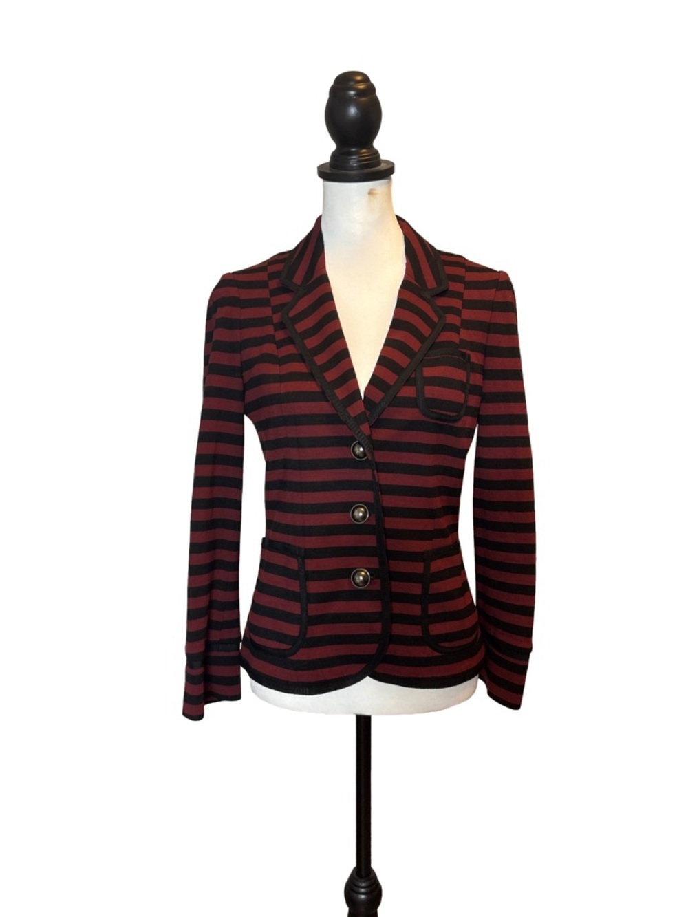 Banana Republic Black and Burgundy Striped Blazer Jacket. Size 4